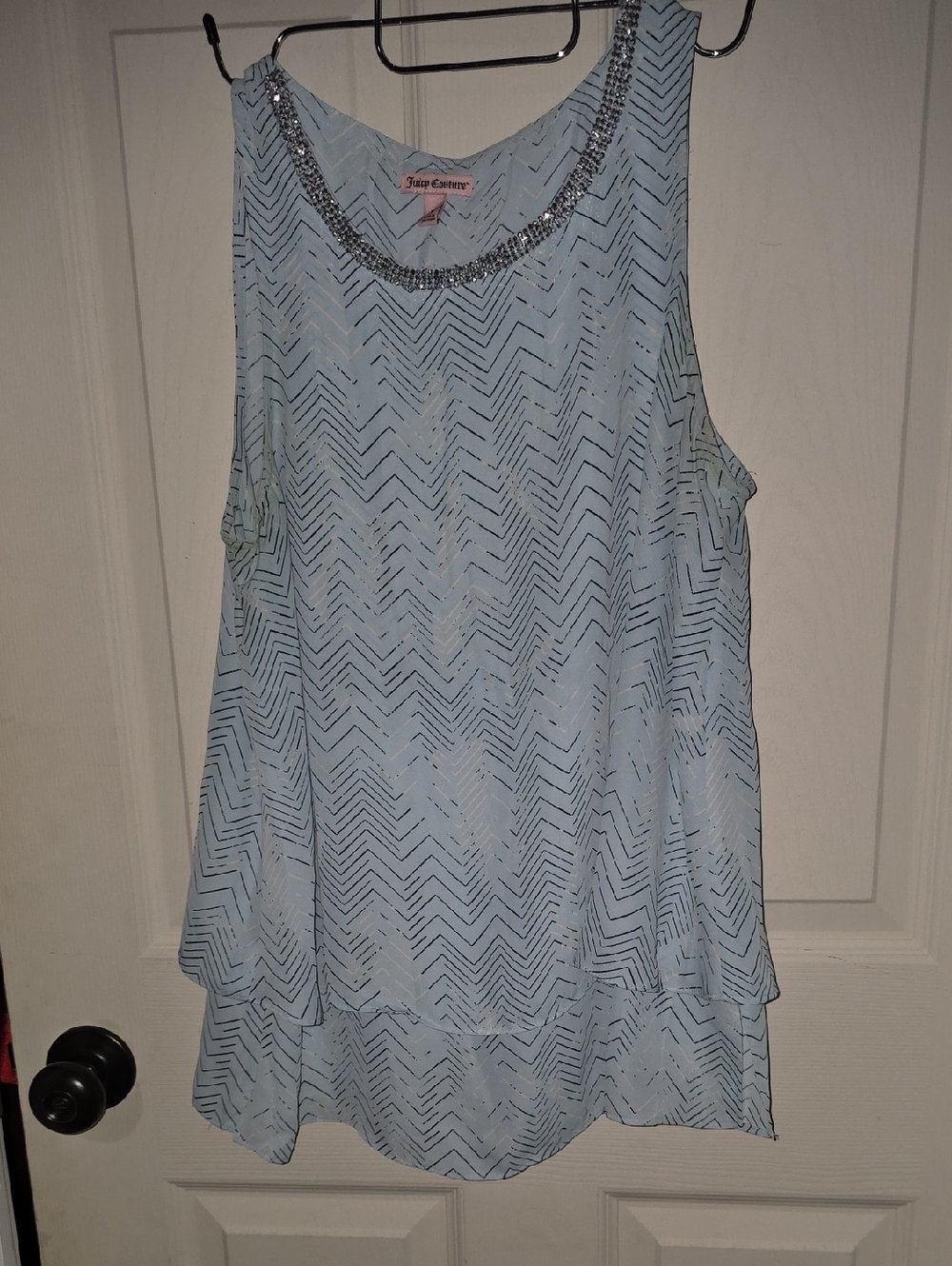 ❤️5 For $25 JUICY COUTURE Light Blue Beaded Neckline Sleeveless Top
